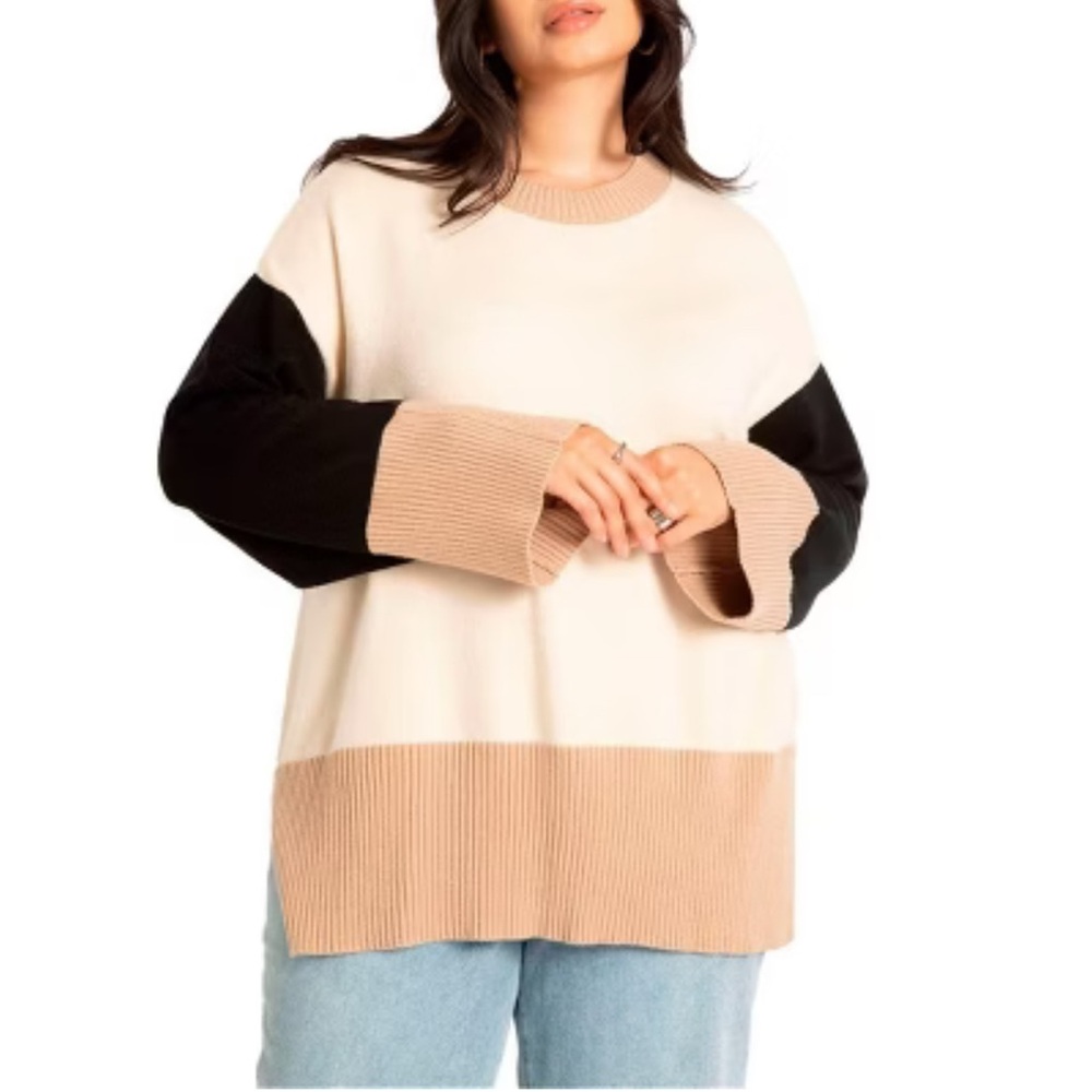 Eloquii colorblocked relaxed oversized sweater (Size: 18/20)